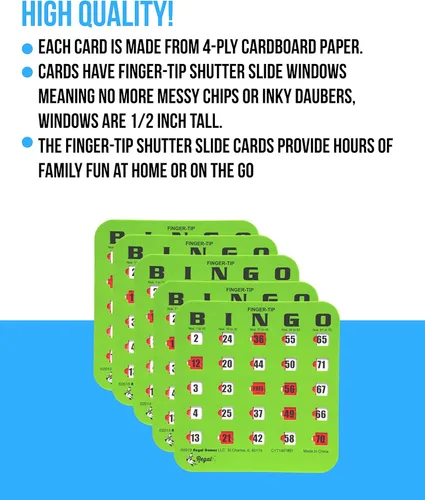 Miniatura 5 de Regal Bingo - Tarjetas de bingo a granel con ventanas deslizantes – Tarjetas de juego de bingo reutilizables con impresión grande para adultos