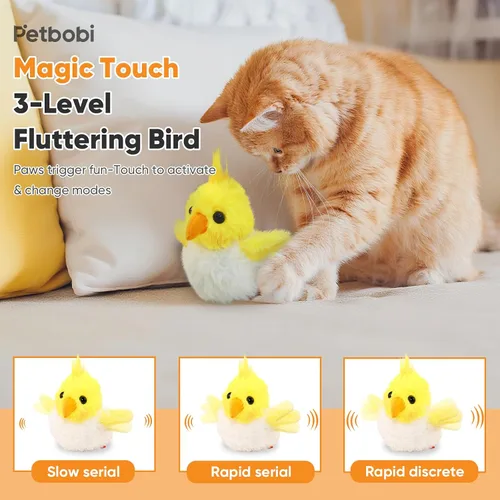 Miniatura 3 de Petbobi Juguetes para gatos, pájaro aleteante, juguete interactivo para gatos con alas aleteadoras y sonidos de chirrido, juguete recargable por USB