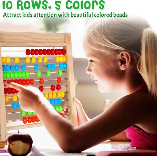 Miniatura 2 de WOODMAM Ábaco de Madera para Matemáticas de Niños, Juguete Educativo de Conteo con Palos de Contar y Tarjetas de Números y Alfabeto, Juguetes