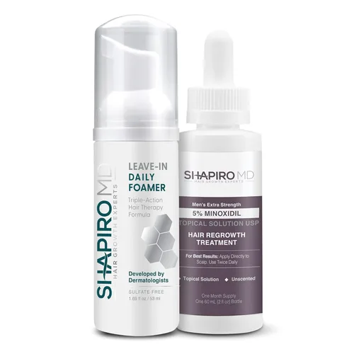 Shapiro MD Hair Growth Experts Kit de viaje para hombre para rebrote: espumador sin enjuague, 5% de minoxidil. Logra un cabello más grueso, más