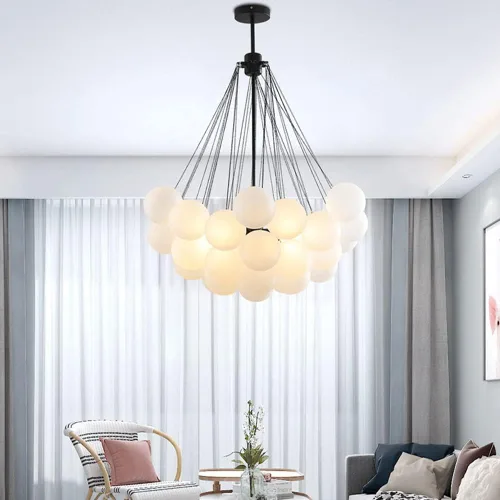 Miniatura 10 de Candelabro Colgante de Techo Decorativo de Bolas de Burbujas con Pantalla de Vidrio Esmerilado, Lámpara Colgante de Bricolaje para Pasillo, Oro