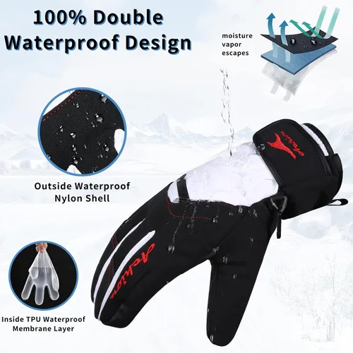 Miniatura 3 de Achiou Guantes de esquí de nieve de invierno para hombres y mujeres, guantes de esquí impermeables cálidos para clima frío de -30 , guante