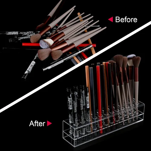 Miniatura 3 de Organizador de delineador de labios acrílico y organizador de delineadores de ojos, 24 lápices cosméticos estándar, estuche de exhibición