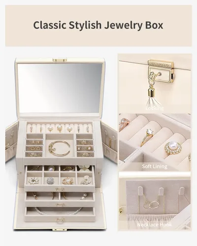 Miniatura 40 de Vlando Joyero de piel sintética, organizador mediano de joyería, regalo vintage para mujer, patrón de cruz rosa