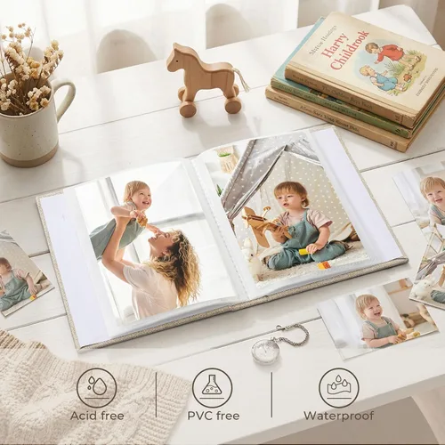 Miniatura 5 de Vienrose Álbum de fotos de bebé pequeño de 4 x 6 pulgadas, paquete de 2 mini libros de fotos con cubierta de lino, 26 páginas con capacidad para 52