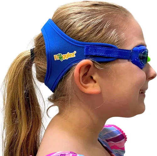Frogglez Gafas de natación antivaho para niños menores de 10 años (de 3 a 10 años) recomendadas por instructores de natación; correa premium sin