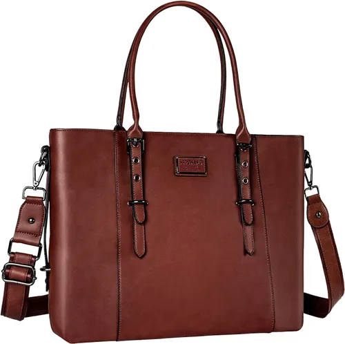 MOSISO Bolso de mano de piel sintética para laptop para mujer (15-16 pulgadas), impermeable, de gran capacidad, maletín de trabajo de negocios,