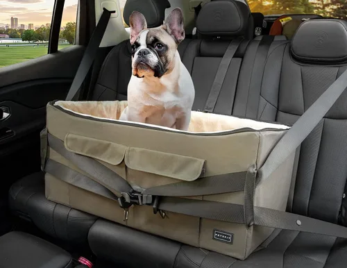 Asiento elevador Petsfit para 2 perros pequeños o perro mediano de hasta 55 lbs, asiento grande de coche para perros con 2 bolsillos grandes para
