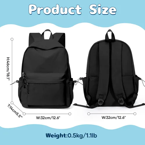 Miniatura 3 de Mochila escolar negra para niñas, niños, escuela secundaria, universidad, mochila para libros, linda mochila estética, bolsa ligera, impermeable