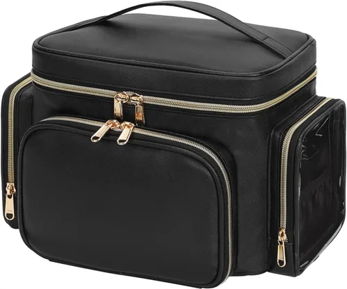 Miniatura 8 de Bagmoly Bolsa de maquillaje grande, organizador portátil de maquillaje para mujeres y niñas con compartimento para brochas de maquillaje y dos