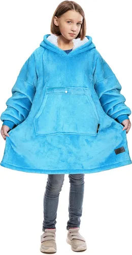 Catalonia Sudadera tipo manta con capucha para niños, sudadera de sherpa extragrande para adolescentes jóvenes, idea de regalo Azul marino - Niños