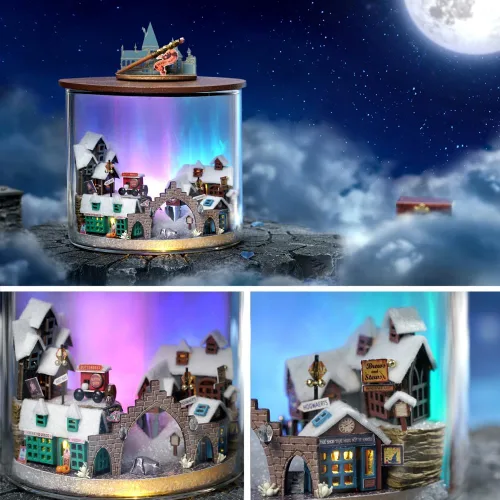 Miniatura 3 de Kit de casa de muñecas en miniatura y muebles, modelo de casa de muñecas de madera en 3D con cubierta a prueba de polvo y LED, idea creativa
