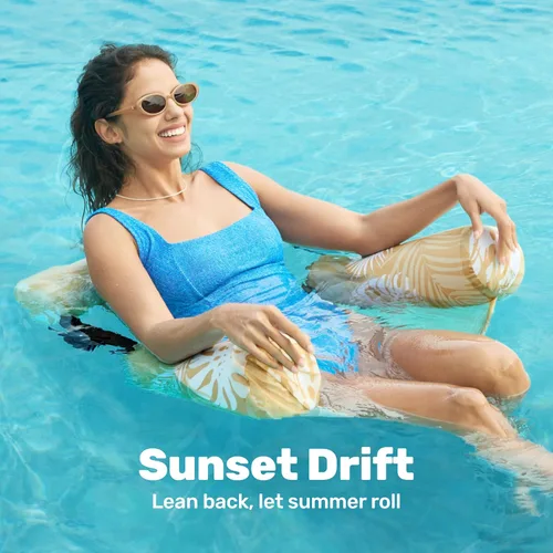 Miniatura 3 de Sloosh Sillas flotantes de piscina para adultos, sillas inflables de piscina, hamaca flotante con patrón de plantas para adultos, flotadores