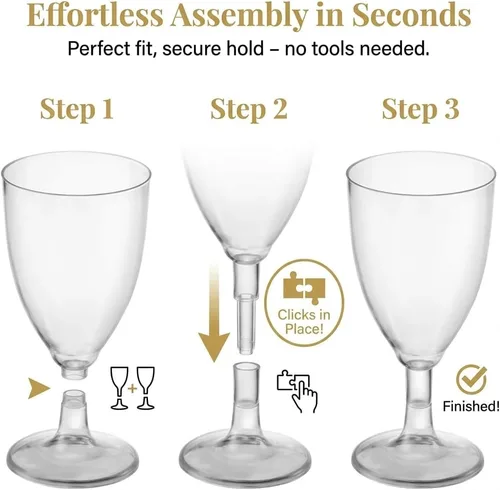 Miniatura 2 de JoyServe Copas de vino de plástico desechables, 7 onzas, copas de vino de plástico transparente sin BPA con tallo, vasos de fiesta reutilizables