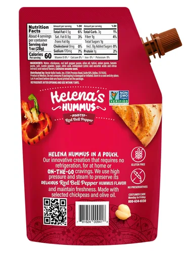 Miniatura 8 de Helena Hummus (pack de 3), estable en estante, sin conservantes añadidos, 2 hummus natural clásico de 4.23 oz y 1 hummus de pimiento rojo asado