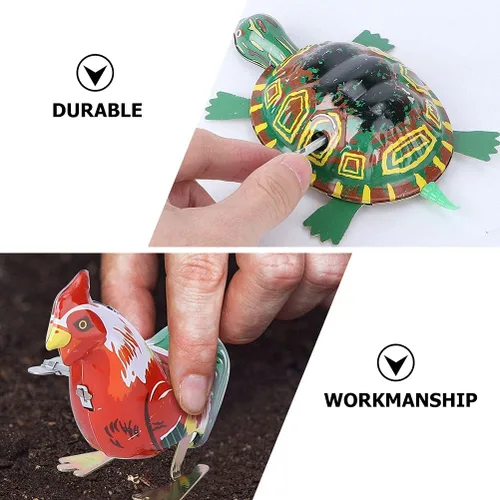 Miniatura 7 de Toyvian 4 piezas Vintage Tin Toys Clockwork Juguetes Metal Mecanismo Primavera Enrollar Metal Saltar Animal Gallo Tortuga Interesante