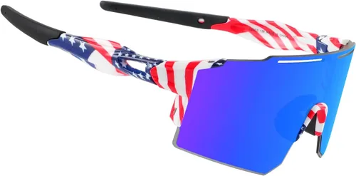 Miniatura 13 de OULAIQI Gafas de sol de ciclismo, polarizadas, para hombres y mujeres, con 1 lente o 3 lentes intercambiables, gafas de béisbol Rojo