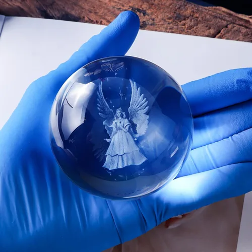 Miniatura 6 de Figuras de ángel de la guarda 3D K9 bola de cristal con base LED plateada, regalos de ángel conmemorativo para amigas y mujeres, decoración
