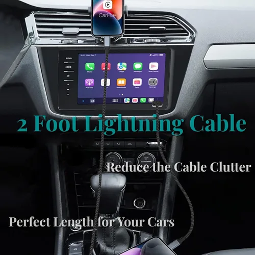 Miniatura 2 de Cable de carga para iPhone de 2 pies, paquete de 2 cables USB a Lightning [certificado MFi] de 2 pies para automóvil, cable corto trenzado de carga