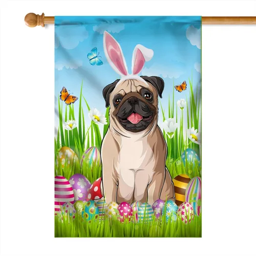 Miniatura 25 de Beagle Happy Easter Day Holiday Flag Funny Dog Wear Bunny Ears Headband Cute for Home Decor (12" x 18") USA Garden Flag Premium Decorative Yard