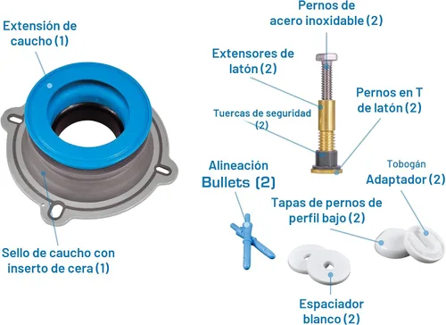 Miniatura 4 de Kit de instalación de inodoro todo en uno de Danco, anillo de cera de sello perfecto y pernos sin corte, reparación de inodoro, sin cera, pernos