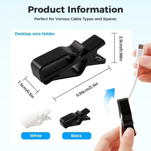 Miniatura 2 de Organizador de cables para organizar cables, soporte para clips de cable con agarre fuerte, organizador de cables para gestión de cables de Negro