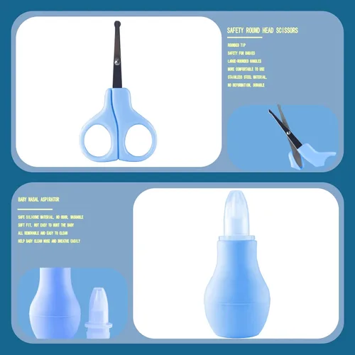 Miniatura 6 de Kit de aseo para bebés, esenciales para recién nacidos, kit portátil de cuidado del bebé, contiene cortaúñas para bebés, peine para bebés, cepillo