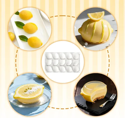 Miniatura 3 de Molde de silicona de limón con 15 cavidades, molde de mousse para hornear, bandeja de hornear con forma de fruta para postres, chocolates, dulces
