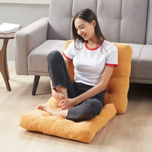 Miniatura 150 de Juego de 2 almohadas de suelo de meditación, almohadas cuadradas grandes para adultos, cojín de pana copetuda para sala de estar de tatami, gris, 22