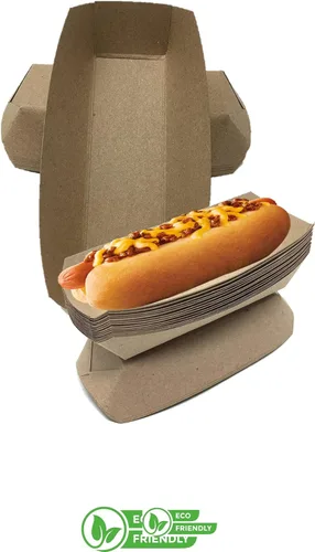 Miniatura 9 de Mr Miracle Bandeja de papel para perros calientes de 7 pulgadas en papel kraft. Paquete de 25. Desechable, reciclable y totalmente biodegradable.