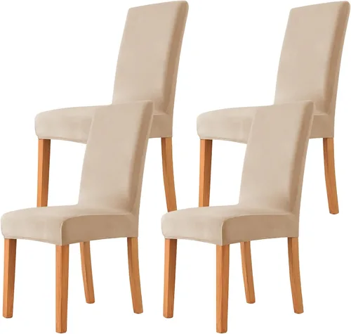 Miniatura 50 de Velvet Chair Covers Beige Gray, Stretch Dining Room Chair Covers 2 Pack, Super Fit Dining Chairs Slipcovers Spandex Washable Kitchen Parson Chair