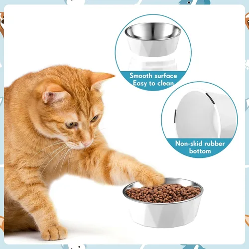 Miniatura 5 de Lallisa 2 cuencos elevados para gatos, comedero elevado ajustable para gatos, antideslizante y agua para alimentos con soporte, cuencos de acero