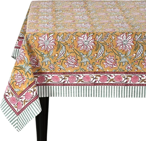 Miniatura 47 de Ridhi Mantel rectangular de algodón con estampado de bloque a mano amarillo mostaza, 102 x 48 pulgadas, reutilizable, decorativo para uso diario