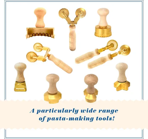 Miniatura 3 de La Gondola Cortador de pasta casero – Doble rueda (tallado y suave) Herramienta para hacer pasta para el hogar y negocios Latón y madera natural