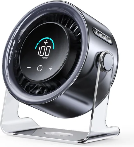 Ventilador de escritorio USB para dormitorio: Pantalla digital de 100 velocidades, ventilador portátil silencioso con flujo de aire turbo, rotación