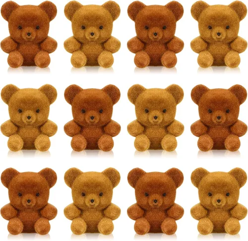 Deekin 36 piezas de oso pequeño flocado de peluche en miniatura a granel de 1 pulgada para decoración de baby shower, fiesta de cumpleaños, bolsa