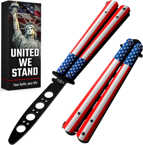 Cuchillo de mariposa – Balisong Trainer – Entrenador de mariposa de práctica estadounidense con pestillo de resorte seguro – Cuchillos Balisong NO