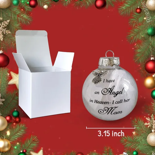 Miniatura 7 de Adornos de bola para árbol de Navidad, bola de plumas transparente, adorno conmemorativo de ángel, tengo un ángel en el cielo, lo llamo papá