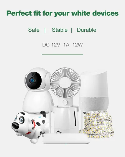 Miniatura 2 de Fuente de alimentación de 12 V 1 A, blanco, 100-240 V CA a CC 12 voltios 1Amp 0.8A 500mA 400mA Cable adaptador de alimentación 0.217 in x 0.098 in