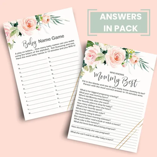 Miniatura 5 de Graceful - Juegos florales para baby shower, 25 cada uno, adivina el precio correcto, Baby Shower Word Scramble, Baby Name Race y Who Knows Mommy
