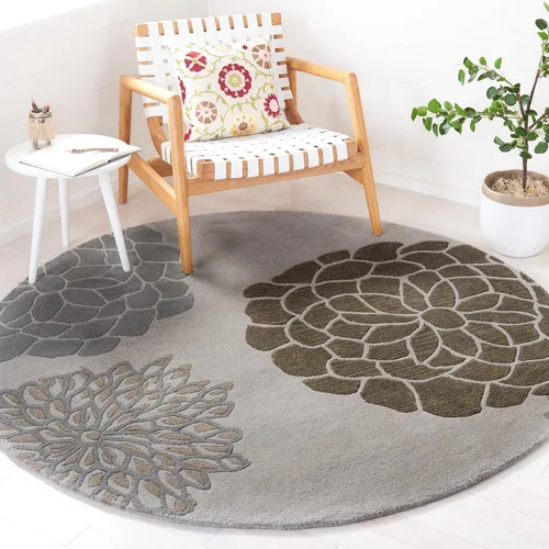 SAFAVIEH Soho Collection SOH211A - Alfombra redonda de lana de primera calidad, hecha a mano, 6 pies, color gris claro