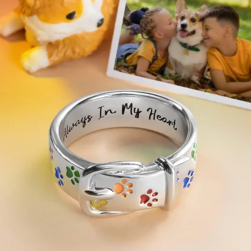 Miniatura 4 de AILIN Anillos de perro personalizados para mujer, con forma de collar de mascota, diseño de pata de arcoíris, anillos de gato, anillos