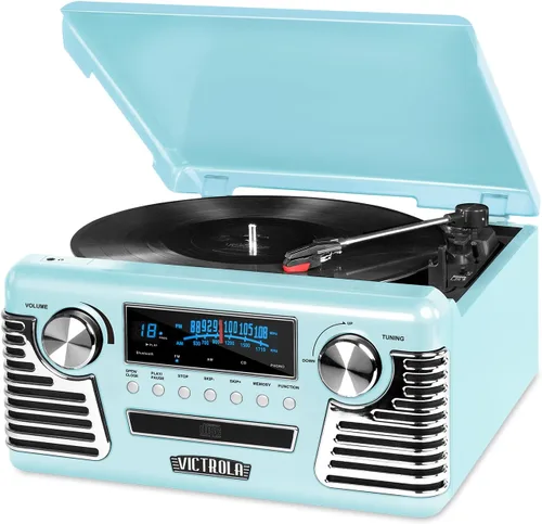 Miniatura 8 de Victrola Haley - Reproductor de discos retro Bluetooth y centro multimedia con altavoces integrados - Tocadiscos de 3 velocidades, reproductor