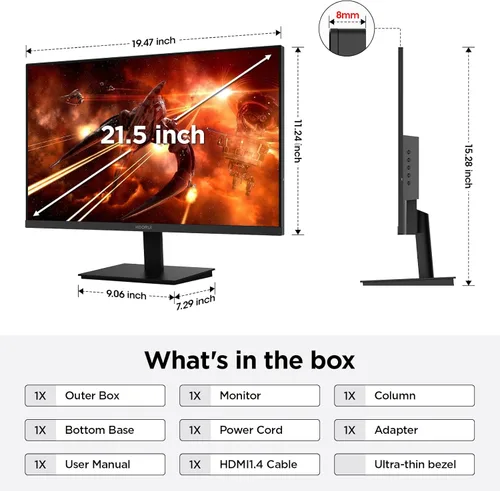 Miniatura 7 de KOORUI Monitor de computadora 22 Pulgadas PC Gaming Full HD 1080P 100Hz Panel VA LCD con altavoces sincronización adaptativa