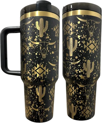 Miniatura 12 de Botella de agua de acero inoxidable de 40 oz taza Longhorn Bottle Bull Tumbler Cow Gift Western Water Bottle Cup (24oz Cream(90)-Longhorn (D35))