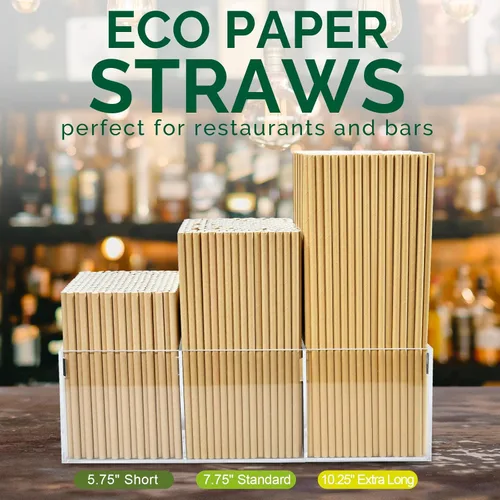 Miniatura 5 de 500 unidades de pajitas de papel kraft marrón cortas desechables de 14.6 cm para cócteles y para remover - para el hogar, bares y restaurantes