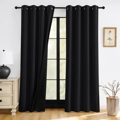 Miniatura 17 de RYB HOME Cortinas opacas grises de 63 pulgadas de largo para dormitorio, cortinas de ventana 100% opacas con aislamiento térmico y reducción