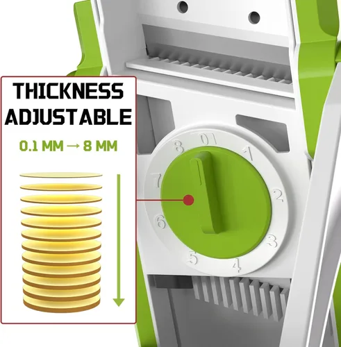 Miniatura 6 de Cortador de mandolina seguro para cocina, cortador de verduras y alimentos & espesor ajustable de 0.1-8 mm. Fácil de limpiar, almacenamiento, Verde