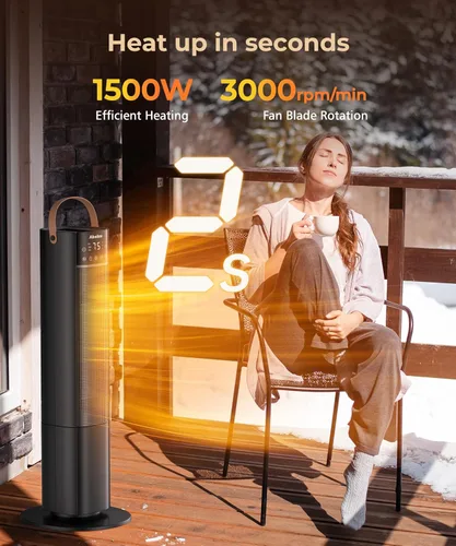 Miniatura 2 de Abolee Calentadores espaciales para uso en interiores, calentador eléctrico de 26 pulgadas y 12 pies/s con control remoto, calentador de torre