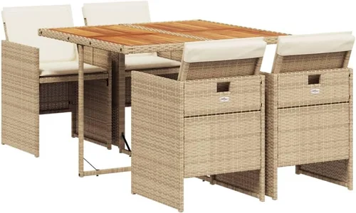 Miniatura 2 de Juego de comedor de patio de 5 piezas, muebles de exterior sintético de ratán beige, mesa rectangular con 4 sillas, resistente a la intemperie